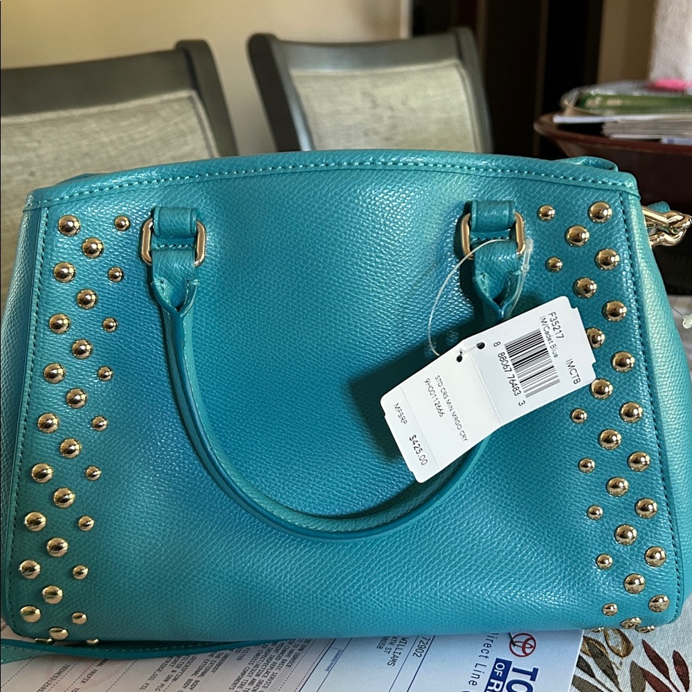 Teal Handbag with Gold Studs